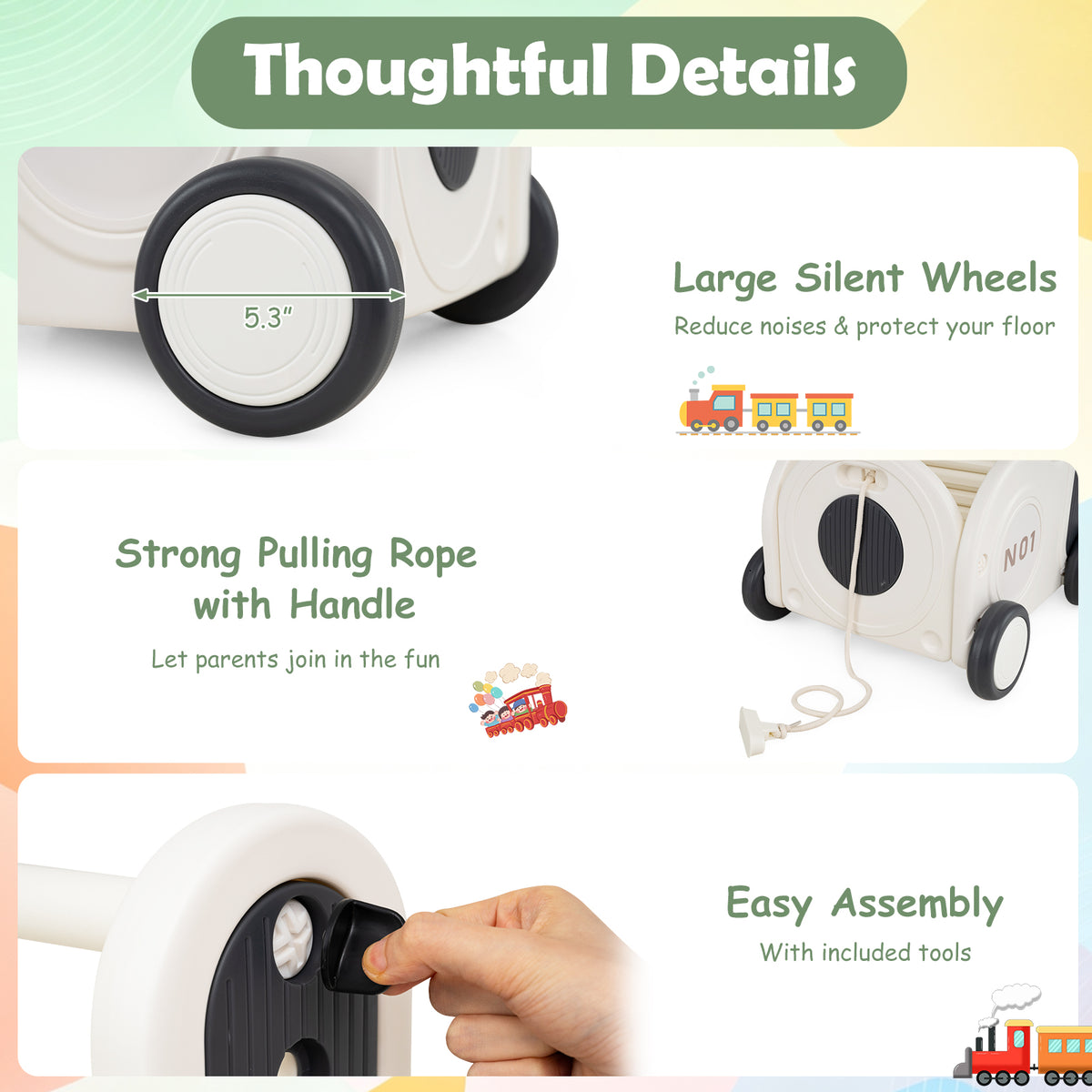 Train-Shaped Toddler Toy Box with Wheels & Flip-up Seat