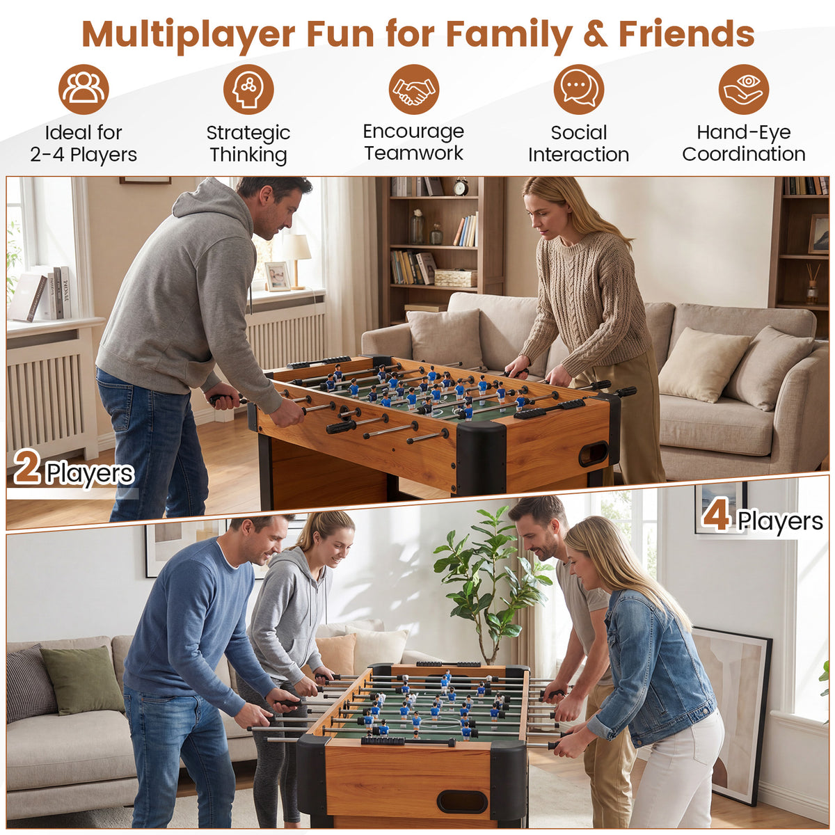 Foosball Table with 22 Players and 2 Balls for Kids and Adults
