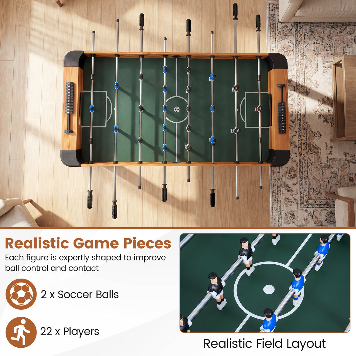 Foosball Table with 22 Players and 2 Balls for Kids and Adults