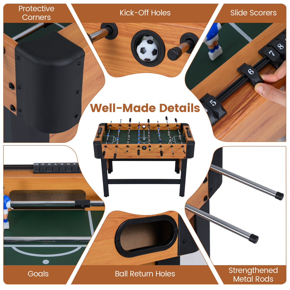 Foosball Table with 22 Players and 2 Balls for Kids and Adults