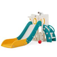 6-in-1 Toddler Slide Set with Climber Basketball Hoop and Telescope for Kids