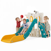 6-in-1 Toddler Slide Set with Climber Basketball Hoop and Telescope for Kids