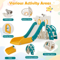 6-in-1 Toddler Slide Set with Climber Basketball Hoop and Telescope for Kids