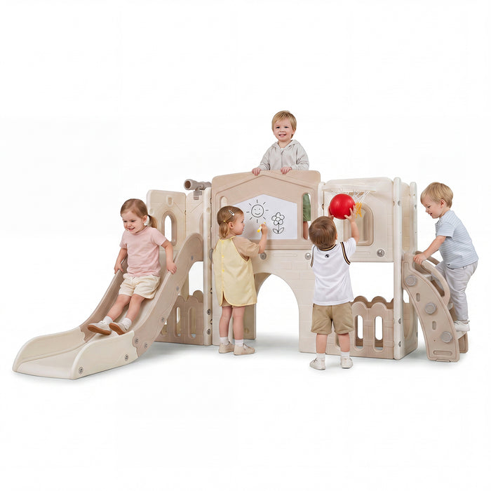 Kids Slide Playset with Basketball Hoop and Music Box for Toddlers