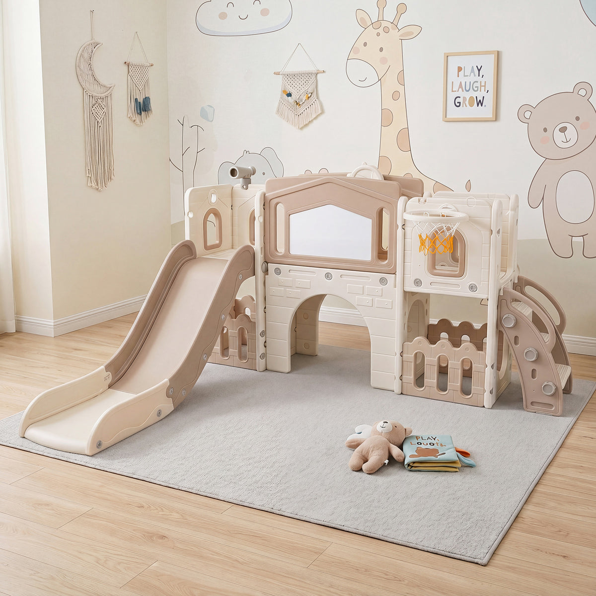 Kids Slide Playset with Basketball Hoop and Music Box for Toddlers