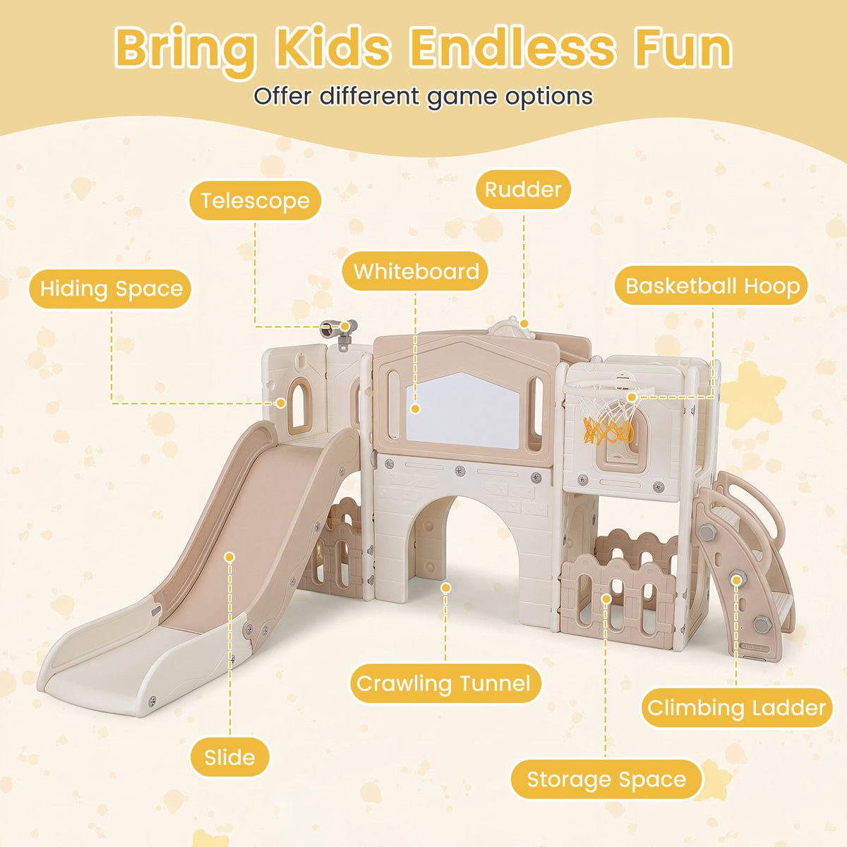 Kids Slide Playset with Basketball Hoop and Music Box for Toddlers