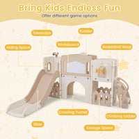 Kids Slide Playset with Basketball Hoop and Music Box for Toddlers