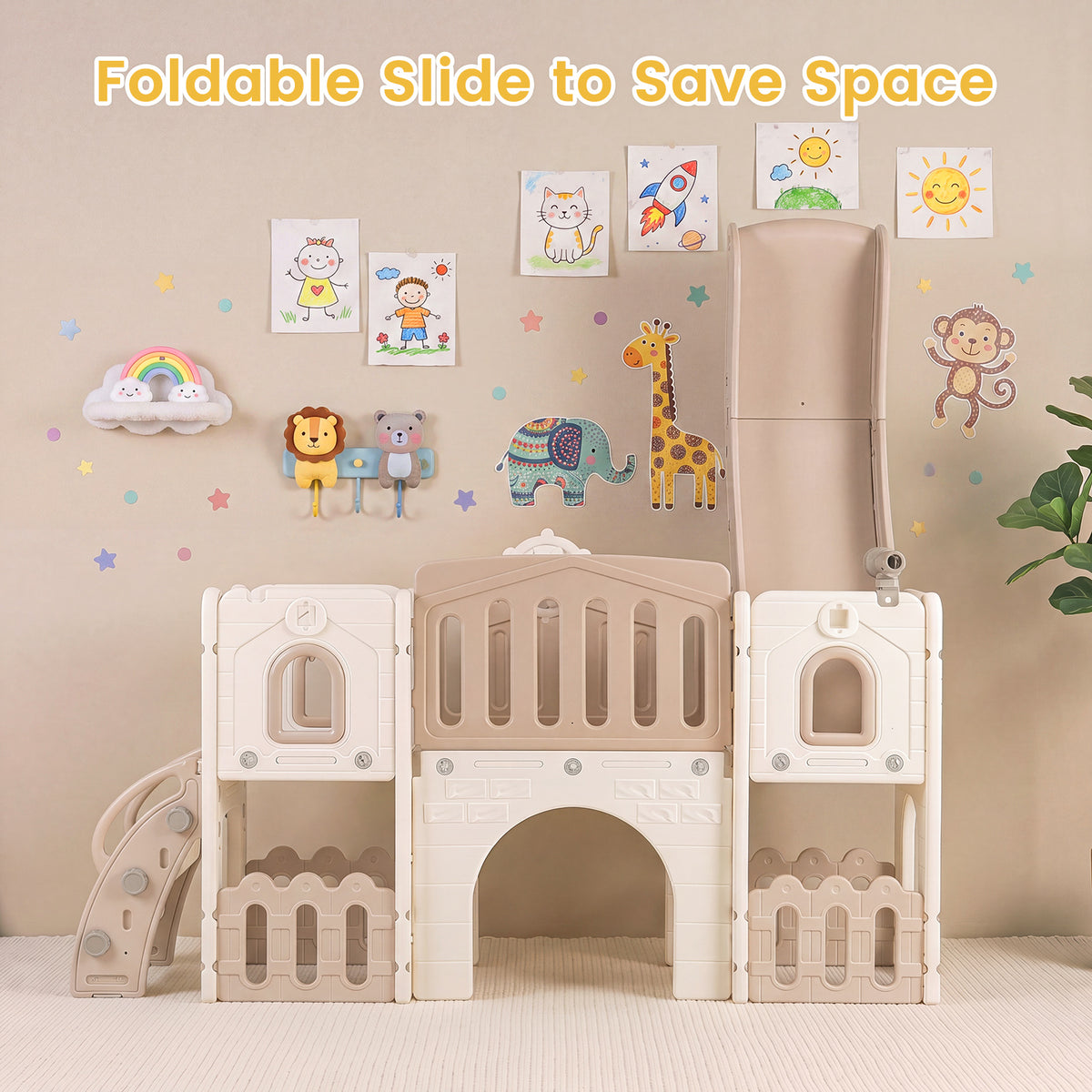 Kids Slide Playset with Basketball Hoop and Music Box for Toddlers