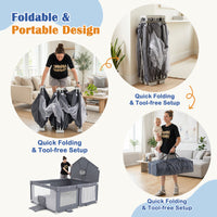 Foldable Baby Playpen, Large Play Yard Activity Center w/Basketball Hoop, Soccer Goal, Pull Rings & Ocean Balls for Infants
