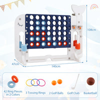 Giant 4-in-A Row w/Ring-toss, Basketball Hoop, Golf Club & Balls