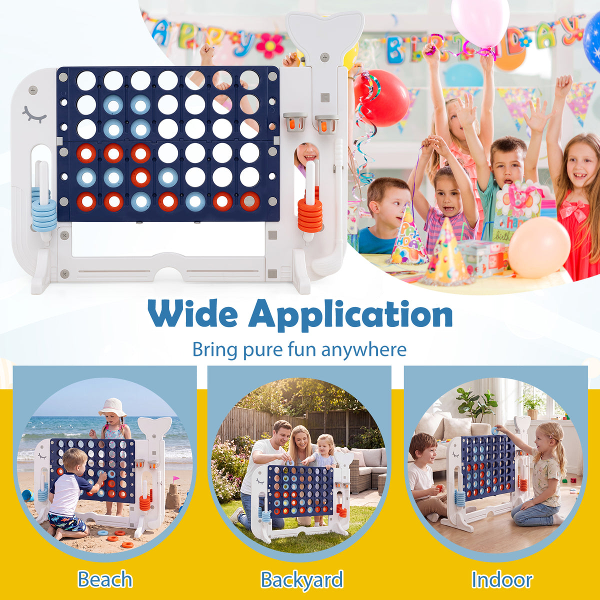 Giant 4-in-A Row w/Ring-toss, Basketball Hoop, Golf Club & Balls
