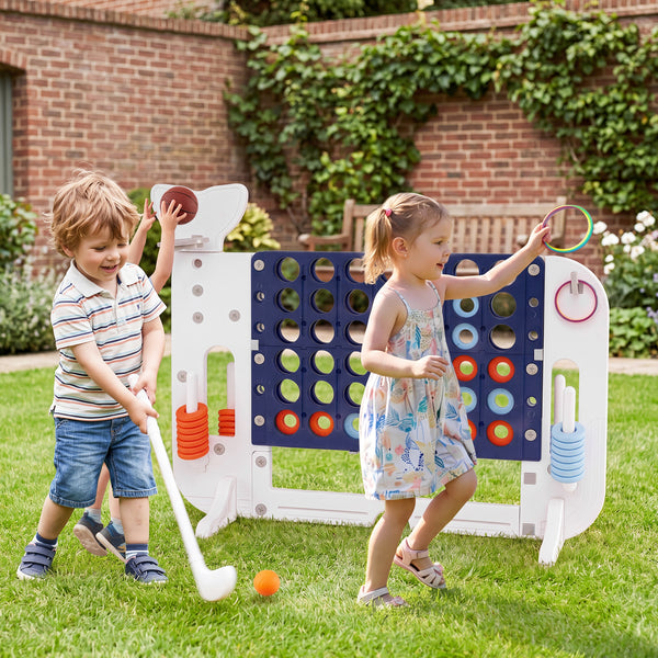 Giant 4-in-A Row w/Ring-toss, Basketball Hoop, Golf Club & Balls