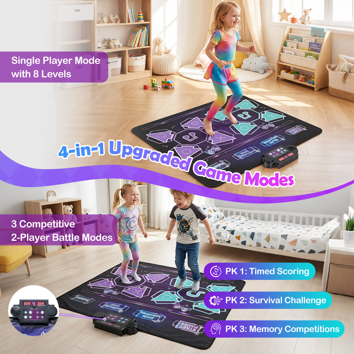 Dance Mat for Kids, Electronic Dancing Challenge Playmat with 4 Modes
