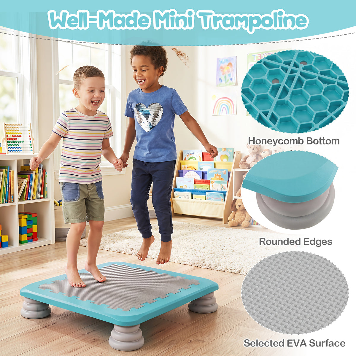 Mini Trampoline for Kids, 65 cm Trampoline Bouncing Board with 4 Removable & Non-Slip Foot Pads