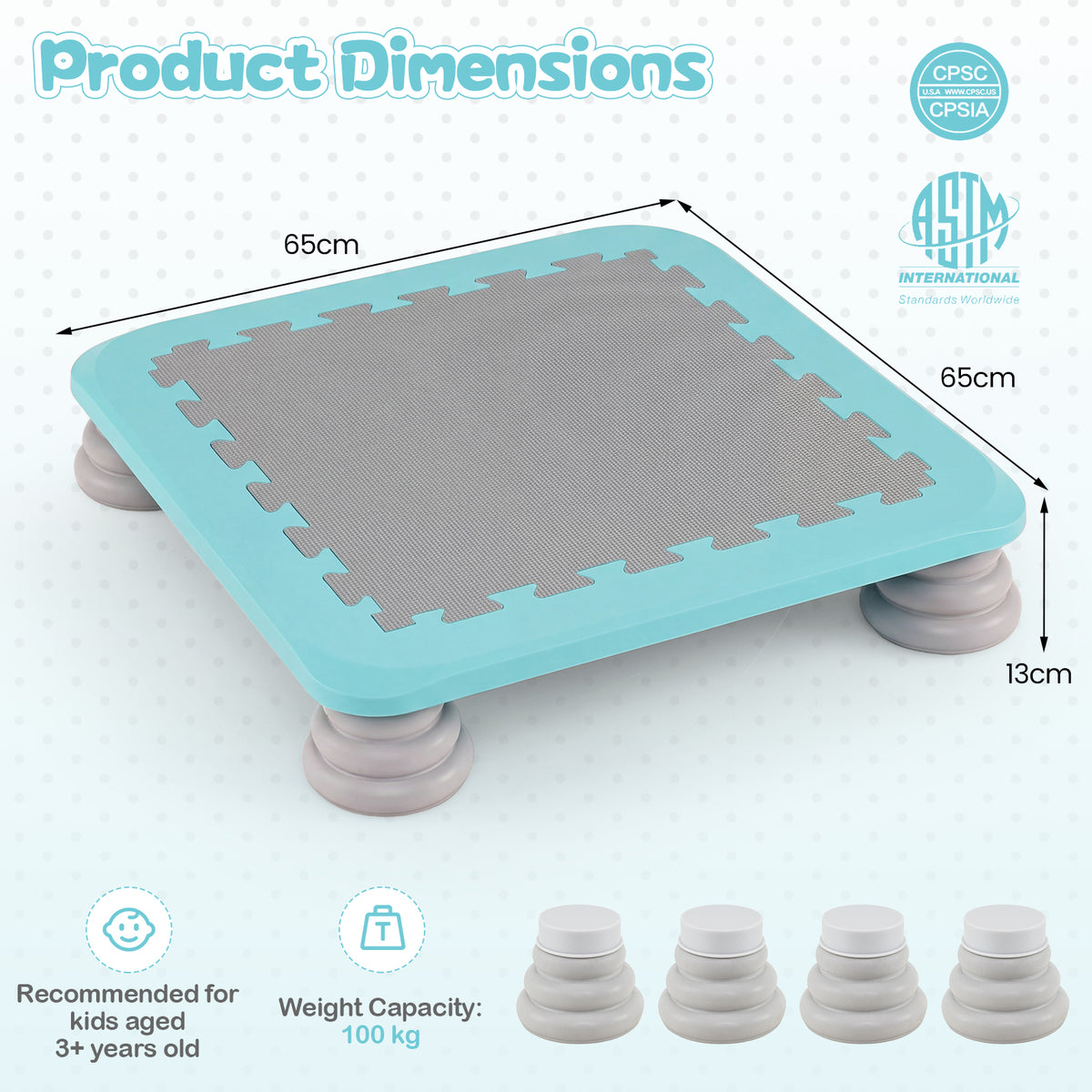 Mini Trampoline for Kids, 65 cm Trampoline Bouncing Board with 4 Removable & Non-Slip Foot Pads