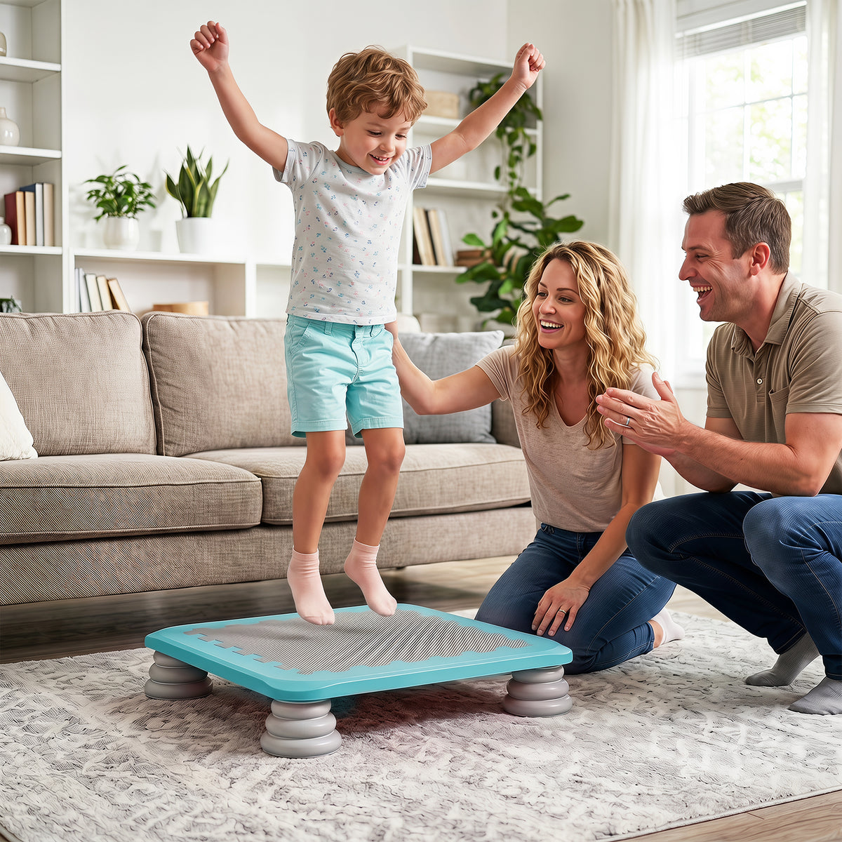 Mini Trampoline for Kids, 65 cm Trampoline Bouncing Board with 4 Removable & Non-Slip Foot Pads