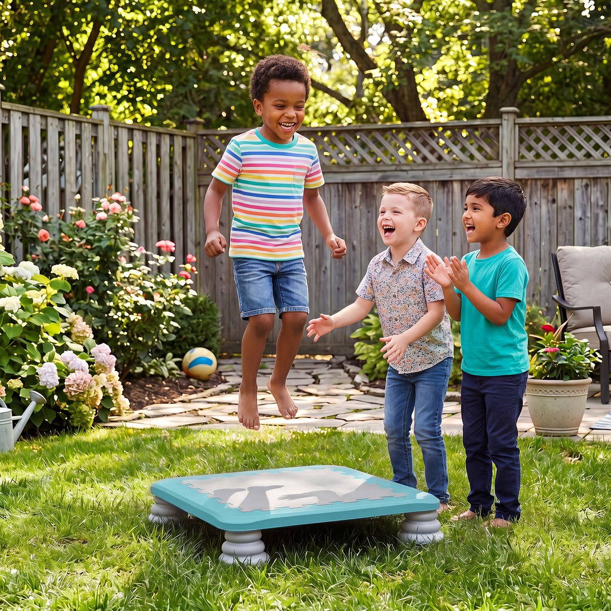 Mini Trampoline for Kids, 65 cm Trampoline Bouncing Board with 4 Removable & Non-Slip Foot Pads