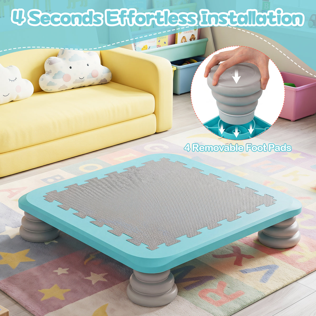 Mini Trampoline for Kids, 65 cm Trampoline Bouncing Board with 4 Removable & Non-Slip Foot Pads