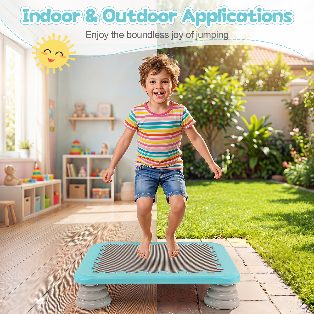 Mini Trampoline for Kids, 65 cm Trampoline Bouncing Board with 4 Removable & Non-Slip Foot Pads