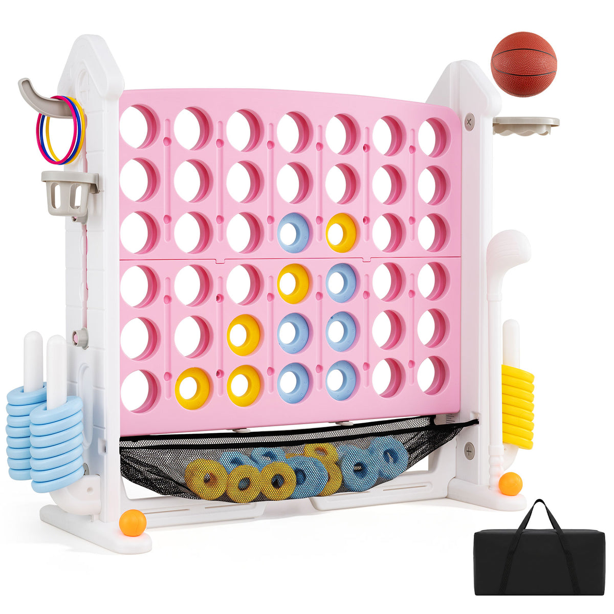 4 in a Row Connect Game w/ Mesh Net, Carrying Bag, Height Adjustable