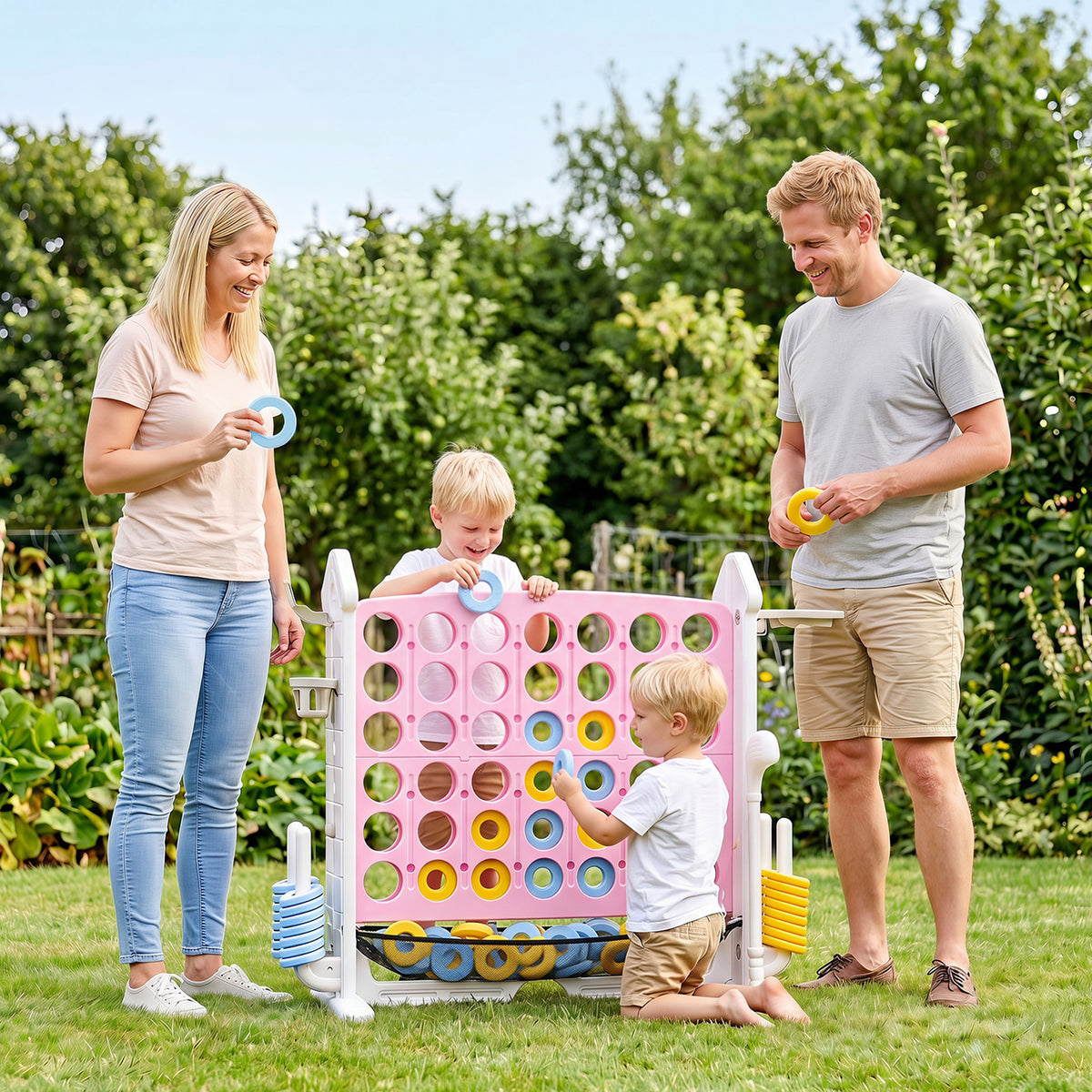 4 in a Row Connect Game w/ Mesh Net, Carrying Bag, Height Adjustable