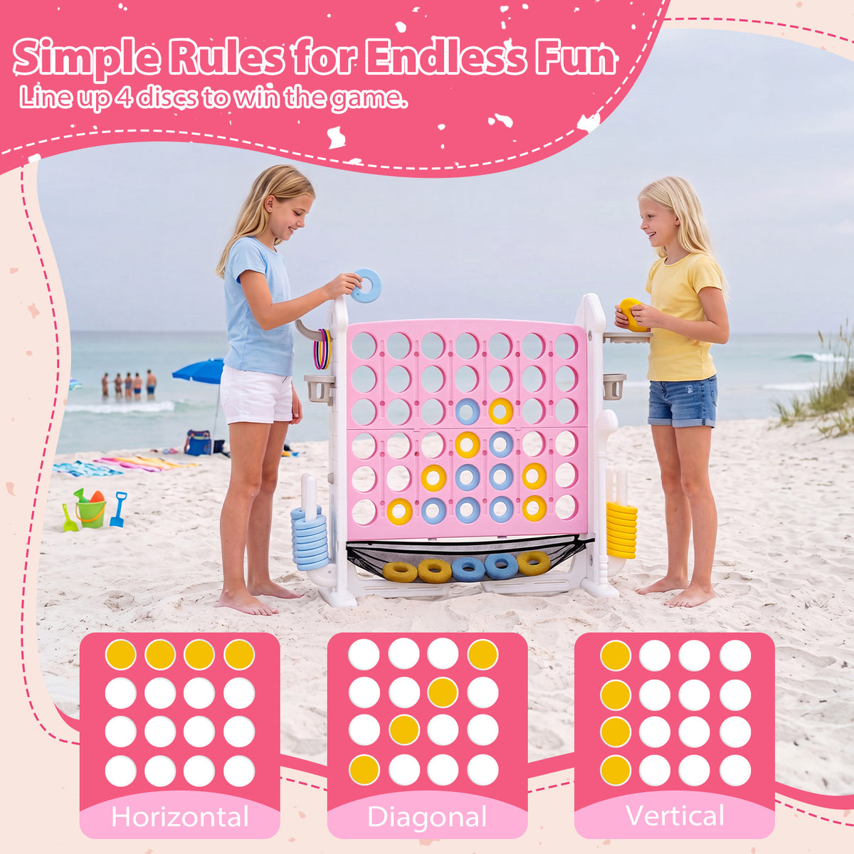 4 in a Row Connect Game w/ Mesh Net, Carrying Bag, Height Adjustable