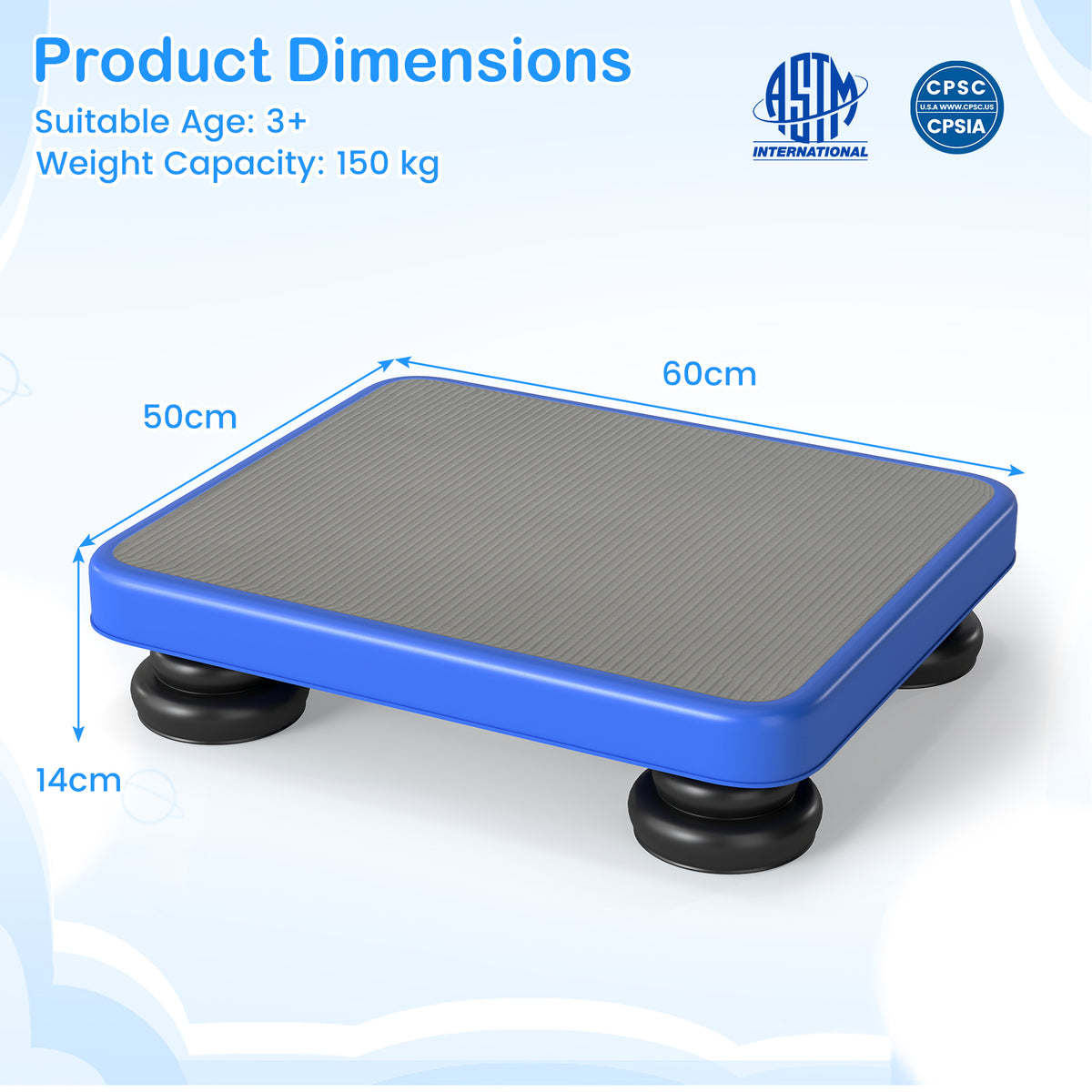 Kids Rebounder Bouncing Board, 60 x 50 cm Mini Trampoline with Elastic Rope, Sensory Bounce Board