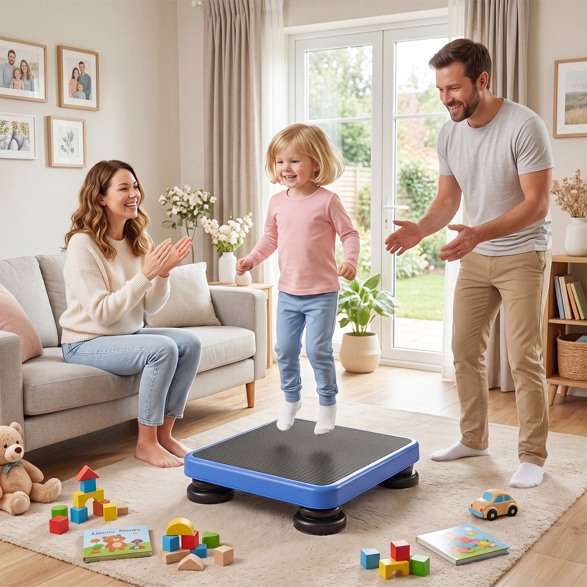 Kids Rebounder Bouncing Board, 60 x 50 cm Mini Trampoline with Elastic Rope, Sensory Bounce Board