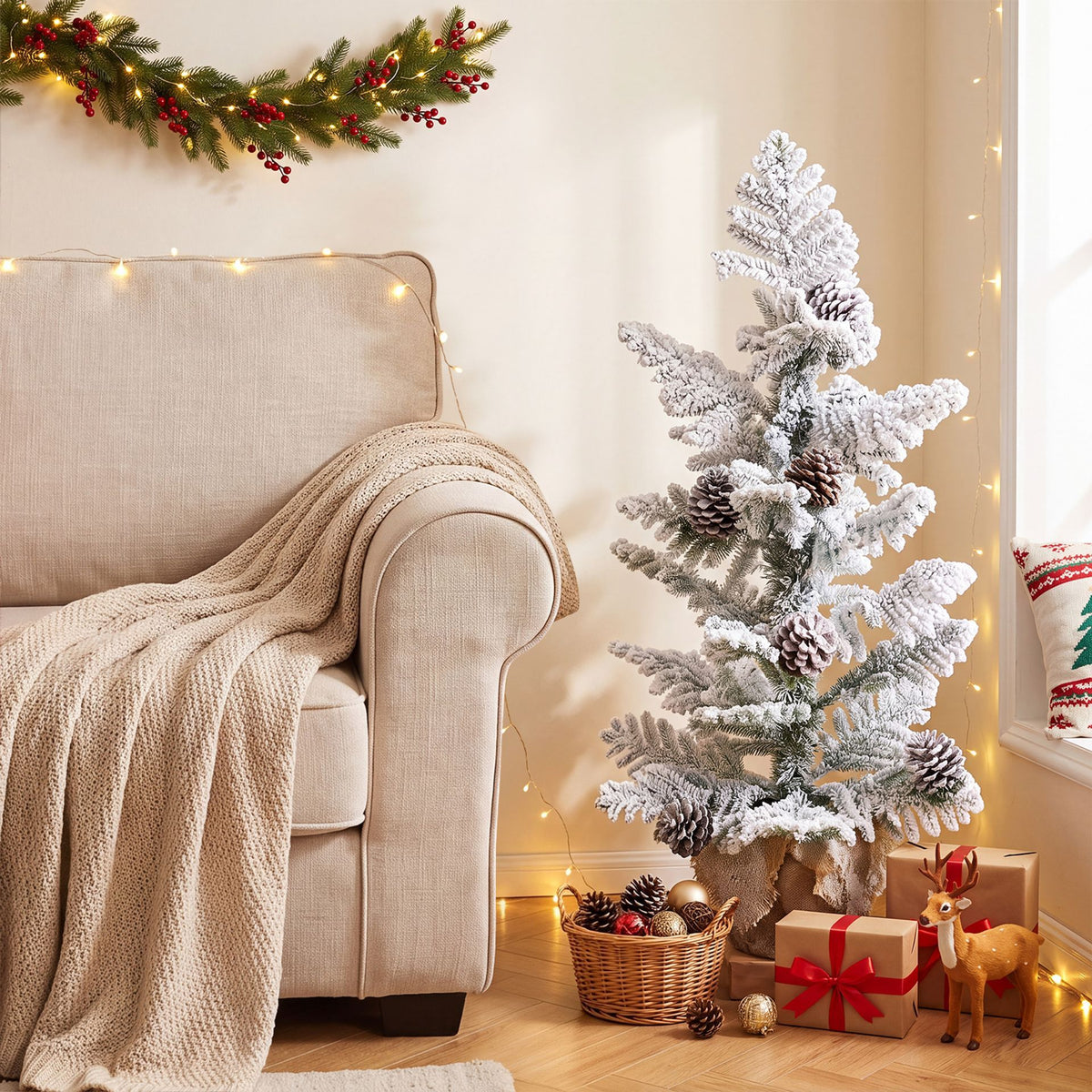 Unlit Holiday Decoration Tree with 25 Cypress Leaves and 7 Natural Pine Cones