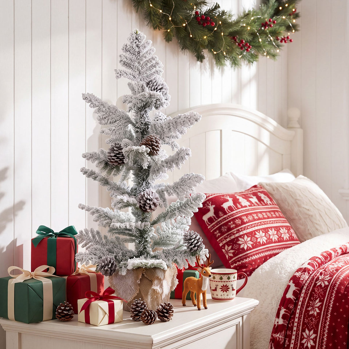 Unlit Holiday Decoration Tree with 25 Cypress Leaves and 7 Natural Pine Cones