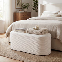 Upholstered Ottoman Bench with Corduroy Fabric and High-Density Sponge