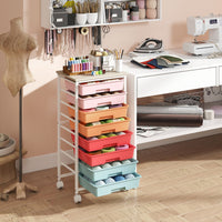 Utility Cart with Wooden Tabletop and Lockable Wheels Office and Art Craft Storage Organizer