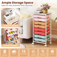 Utility Cart with Wooden Tabletop and Lockable Wheels Office and Art Craft Storage Organizer