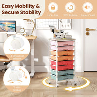 Utility Cart with Wooden Tabletop and Lockable Wheels Office and Art Craft Storage Organizer