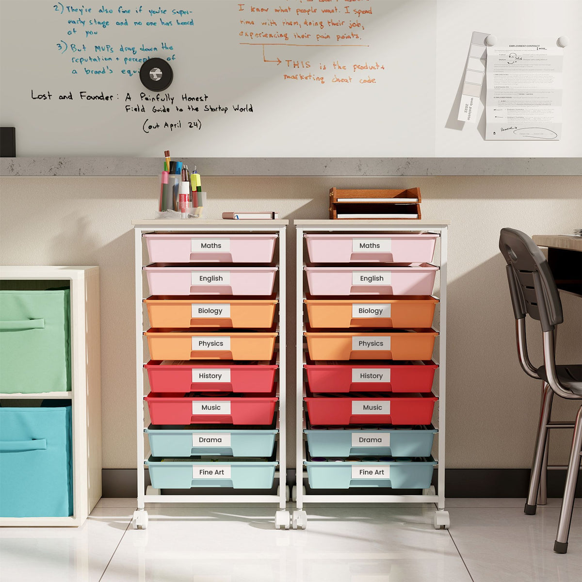 Utility Cart with Wooden Tabletop and Lockable Wheels Office and Art Craft Storage Organizer