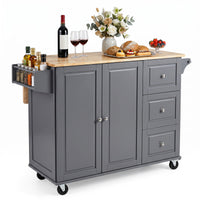 Giantex Kitchen Island Cart, Large Trolley Cart w/ Drop-Leaf Tabletop, Large Cabinet, 3 Drawers, Spice Rack, Towel Rack, Rolling Serving Trolley Cabinet