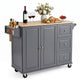 Giantex Kitchen Island Cart, Large Trolley Cart w/ Drop-Leaf Tabletop, Large Cabinet, 3 Drawers, Spice Rack, Towel Rack, Rolling Serving Trolley Cabinet