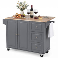 Giantex Kitchen Island Cart, Large Trolley Cart w/ Drop-Leaf Tabletop, Large Cabinet, 3 Drawers, Spice Rack, Towel Rack, Rolling Serving Trolley Cabinet