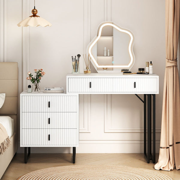 Vanity Desk with 3 Lighting Modes and Adjustable Brightness