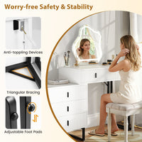 Vanity Desk with 3 Lighting Modes and Adjustable Brightness