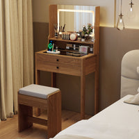 Vanity Desk with Power Outlets and 3 Color Lighting Modes for Bedroom