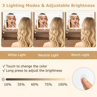 Vanity Desk with Power Outlets and 3 Color Lighting Modes for Bedroom