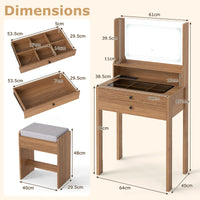 Vanity Desk with Power Outlets and 3 Color Lighting Modes for Bedroom