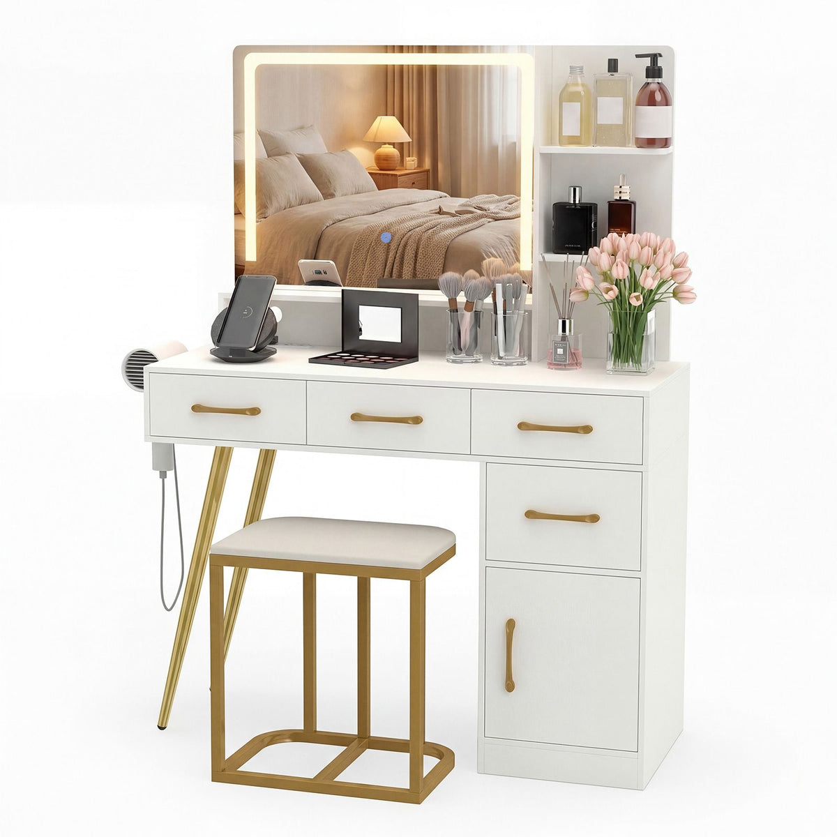 Vanity Set with 3 Lighting Modes and Adjustable Brightness for Family