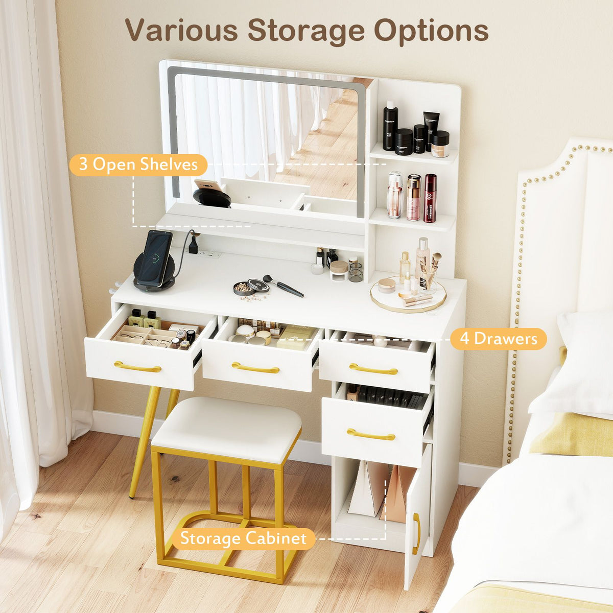Vanity Set with 3 Lighting Modes and Adjustable Brightness for Family