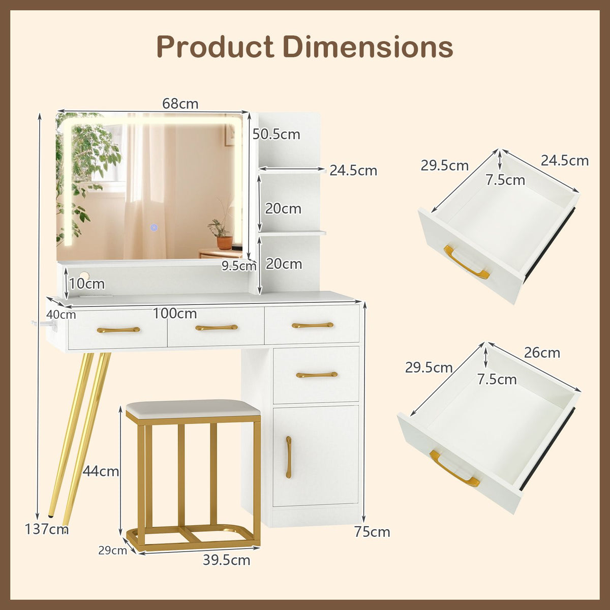 Vanity Set with 3 Lighting Modes and Adjustable Brightness for Family