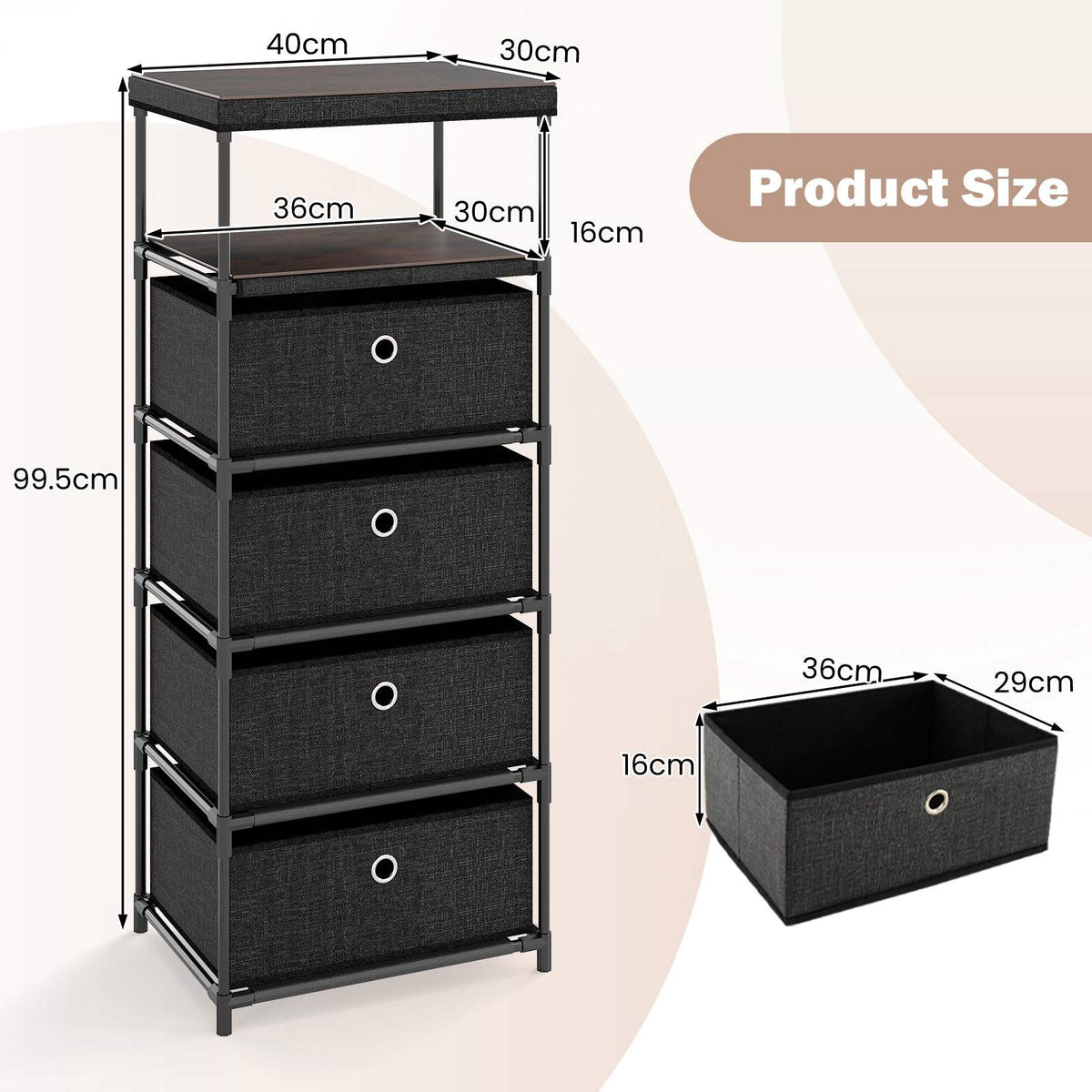 Narrow Dresser with 5 Drawers Slim Storage Tower Space-Saving Chest of Drawers