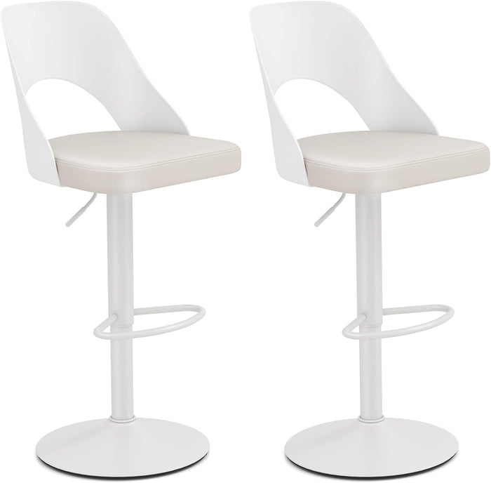 Bar Stools Set of 2, Ergonomic Counter Height Stools with Enlarged PU Leather Seat