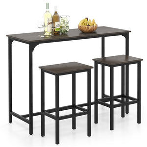 3-Piece Dining Table Set 120cm Counter-Height Kitchen Table & 2 Bar Stools