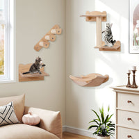 Wall-Mounted Cat Shelves Cat Wall Furniture Set of 4 with Hammock 2-step Cat Tree